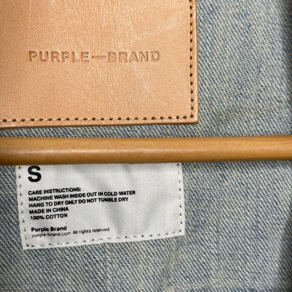 PURPLE BRAND Dirty Resin Coat Distressed Painted Denim Jacket Green Sz S {3U35} - Picture 6 of 7